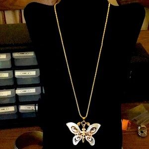 Beautiful large pearl white enamel and cz necklace